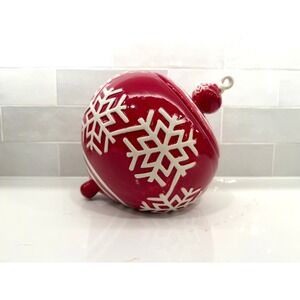 Real Home Red Ceramic Christmas Ornament Cookie‎ Jar Snowflake Earthenware